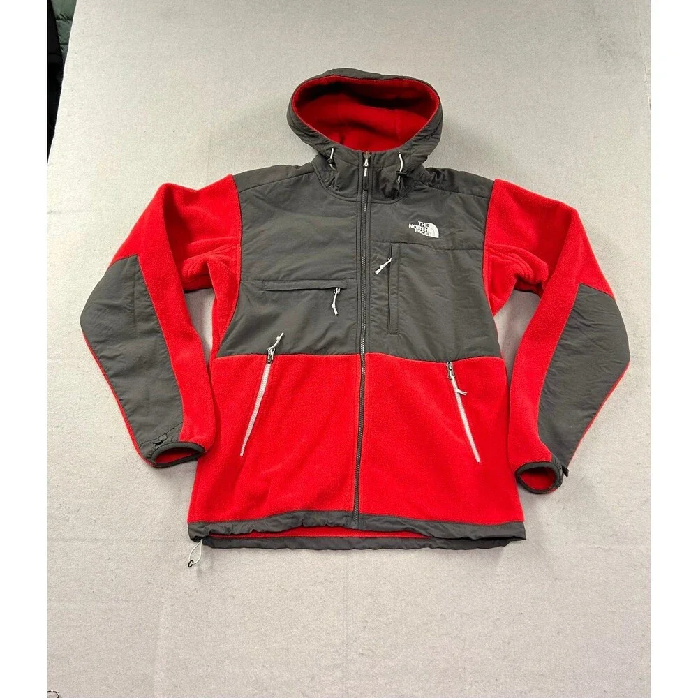 Vintage The North Face Men's Denali Hooded Red Full-Zip Fleece Jacket Size Small